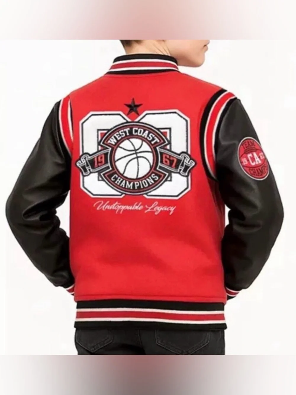 Source Unknown Red and Black Kids Varsity Letterman Jacket